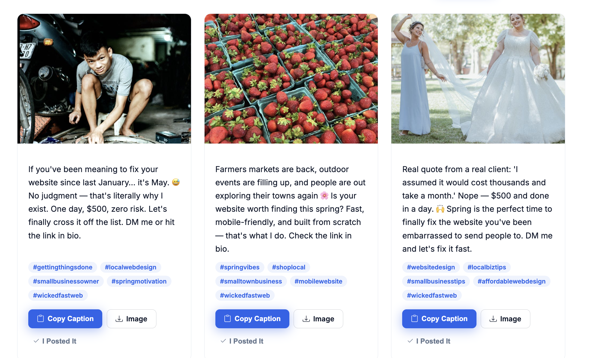 Example post ideas generated by Wicked Social